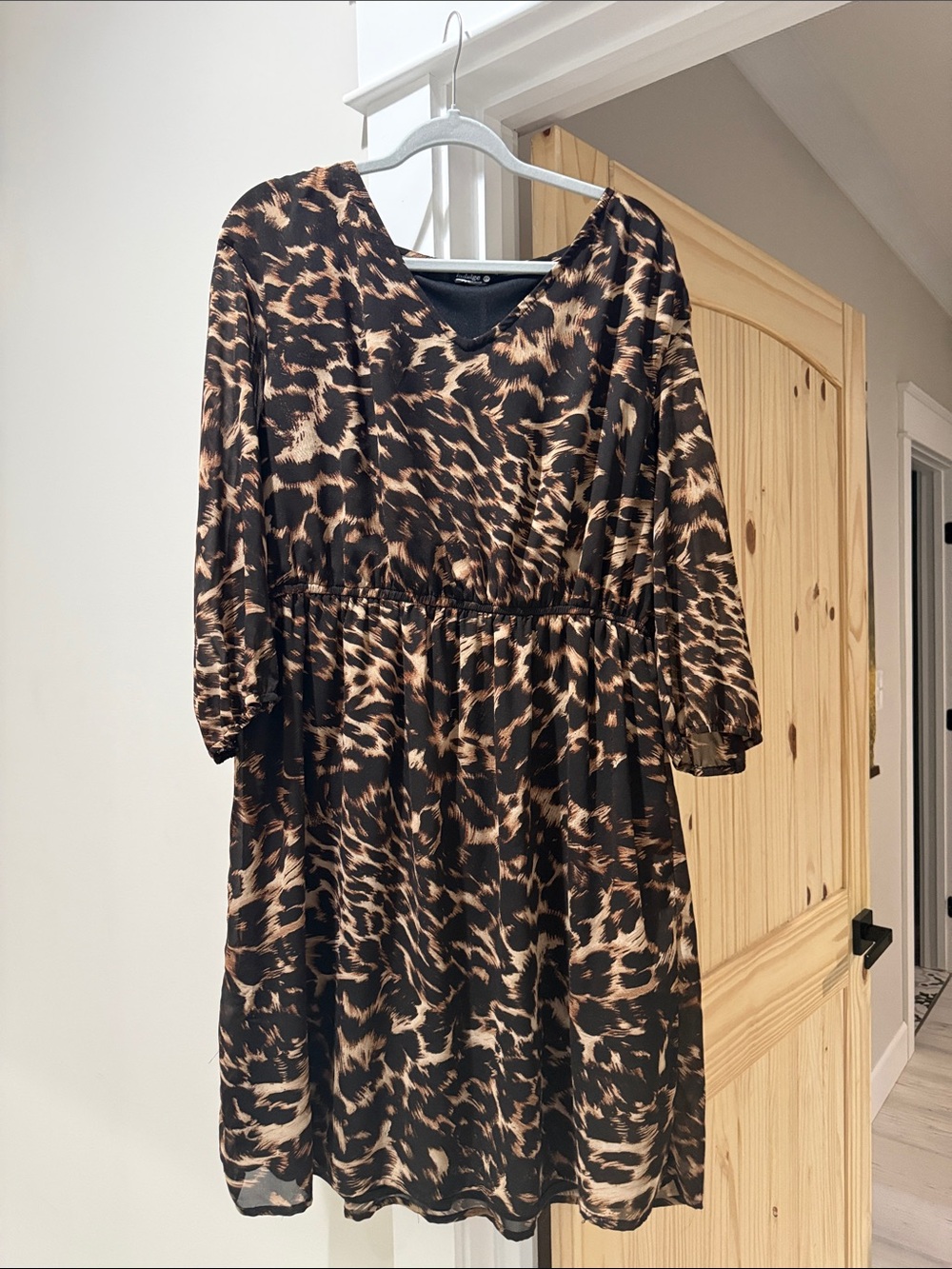 indulge Brown and Black Leopard Print V-Neck Midi Dress